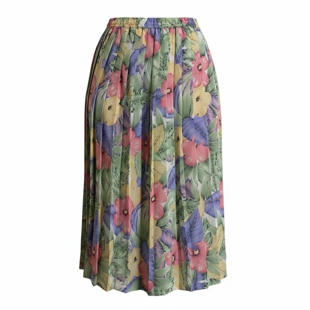 Vintage Pastel Floral A-Line Midi Skirt Eclectic Micro Pleated Retro Size 6P